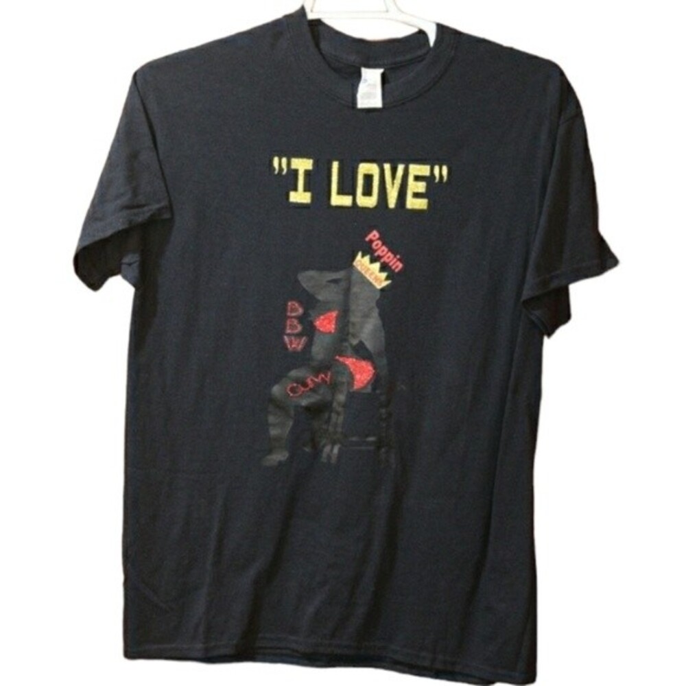 Gildan Black Tshirt I Love BBW Popping Queens Tshirt LG